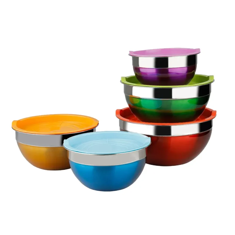 سرویس لگن 5 پارچه رنگی (استیل درب‌دار)